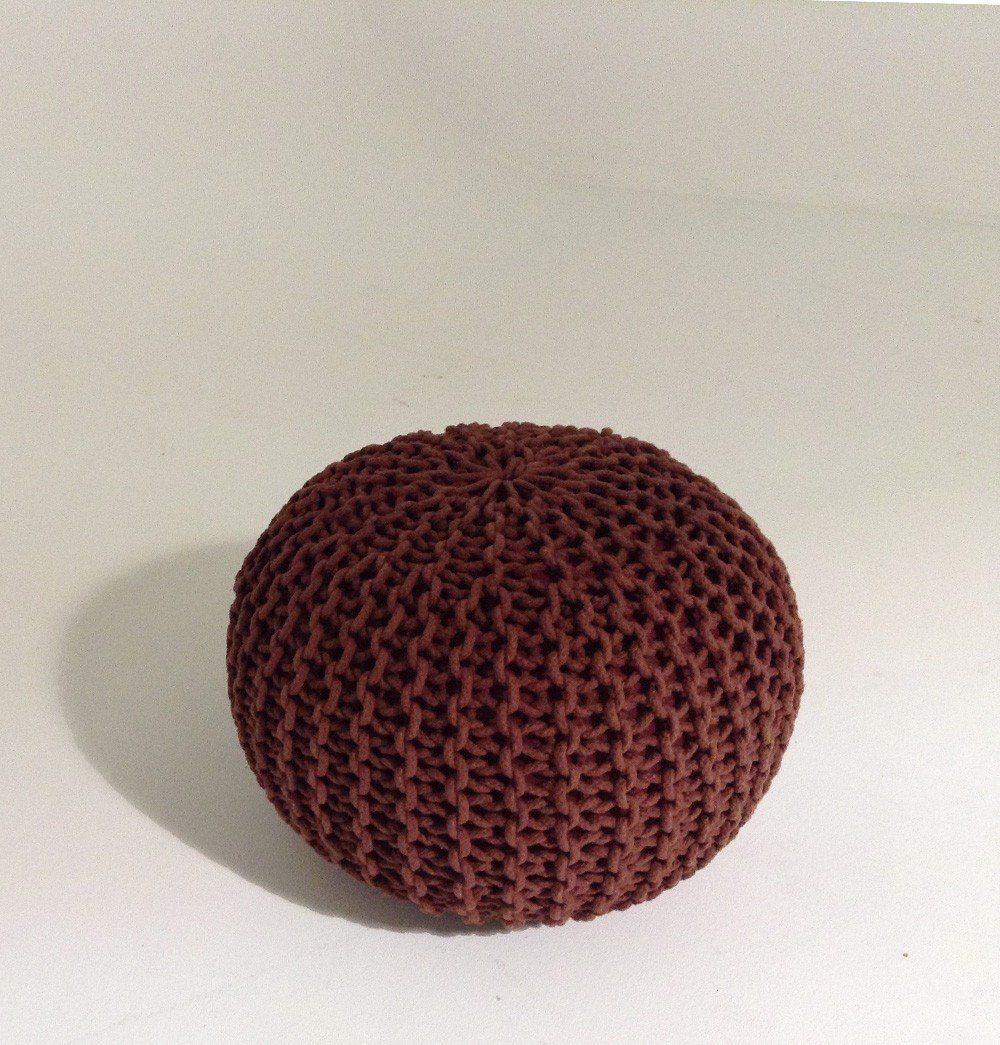Handmade Round Knitted Pouf | Marsala | 50x35cm - GFURN