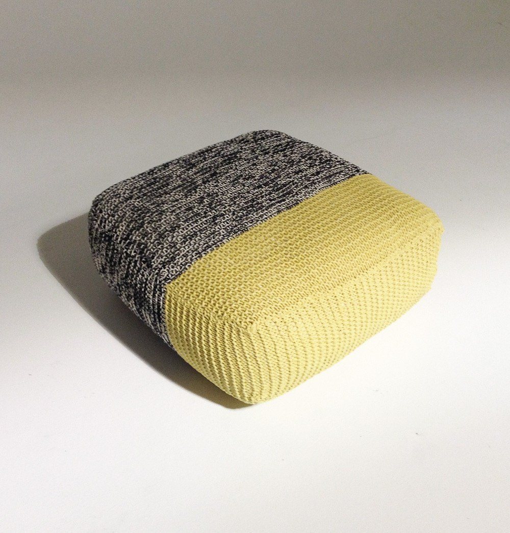 Handmade Knitted Floor Cushion | Mottled Grey & Custard - GFURN