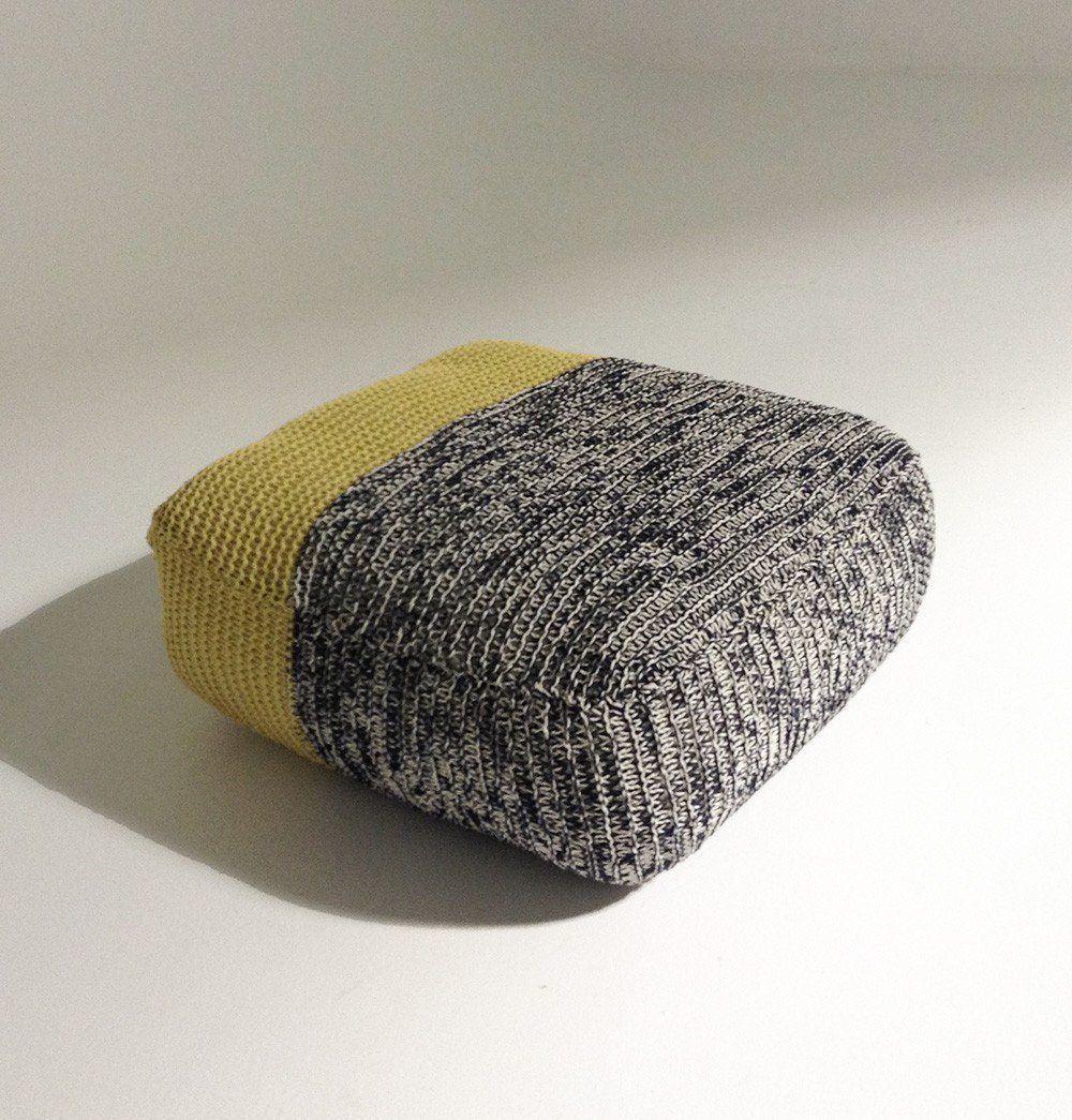 Handmade Knitted Floor Cushion | Mottled Grey & Custard - GFURN