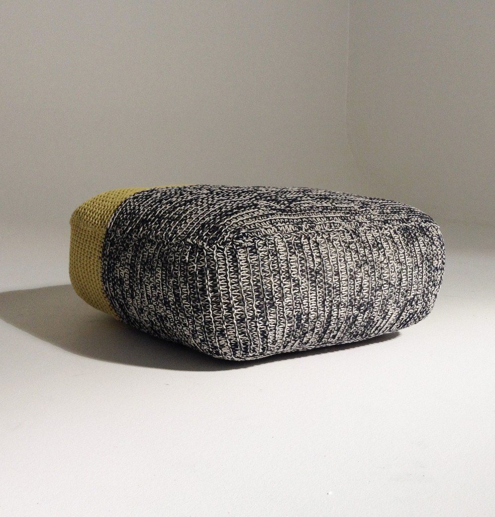 Handmade Knitted Floor Cushion | Mottled Grey & Custard - GFURN