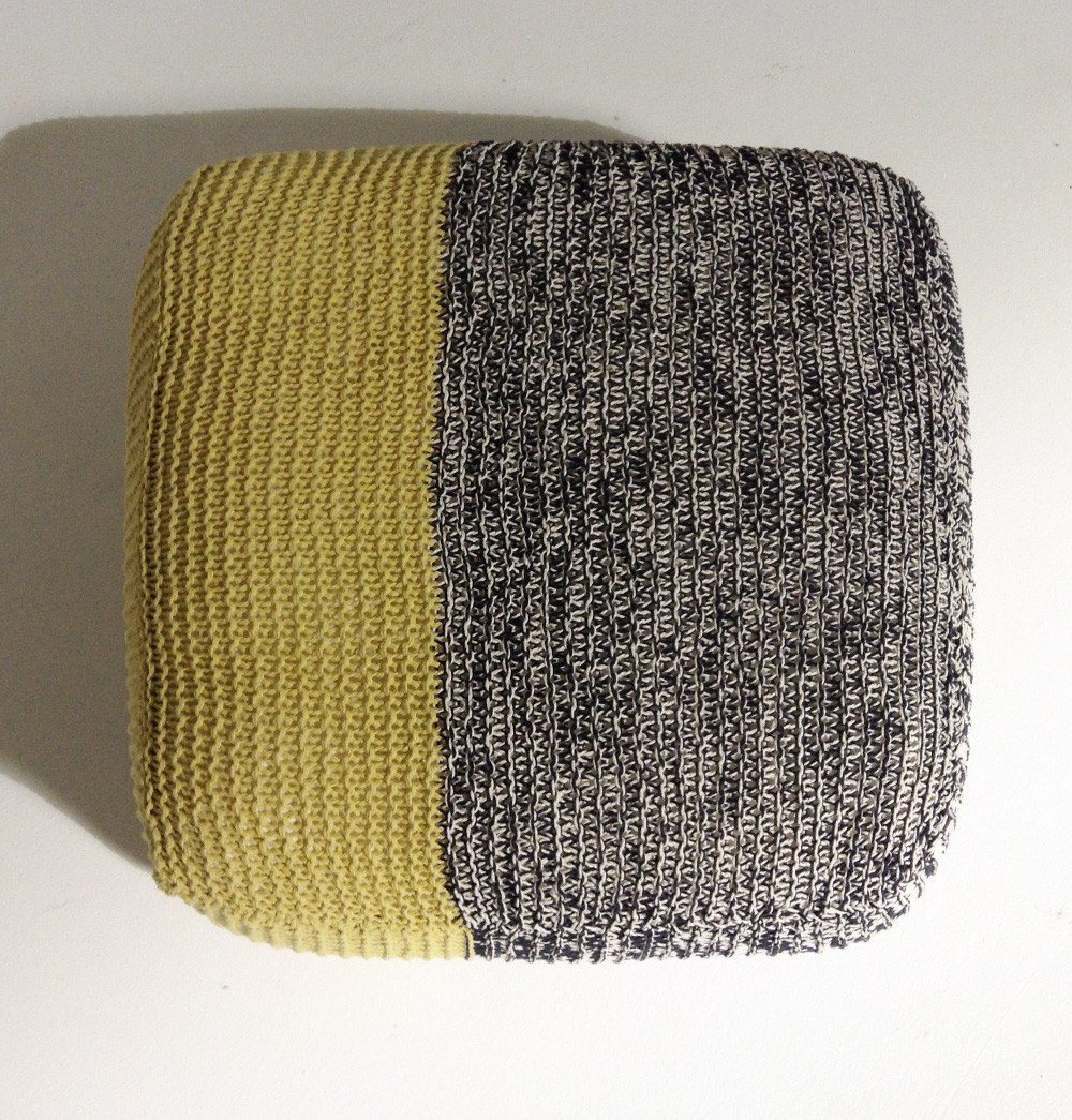 Handmade Knitted Floor Cushion | Mottled Grey & Custard - GFURN