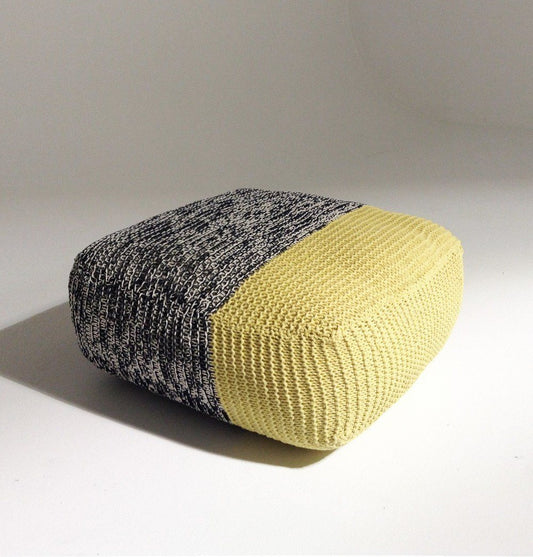 Handmade Knitted Floor Cushion | Mottled Grey & Custard - GFURN