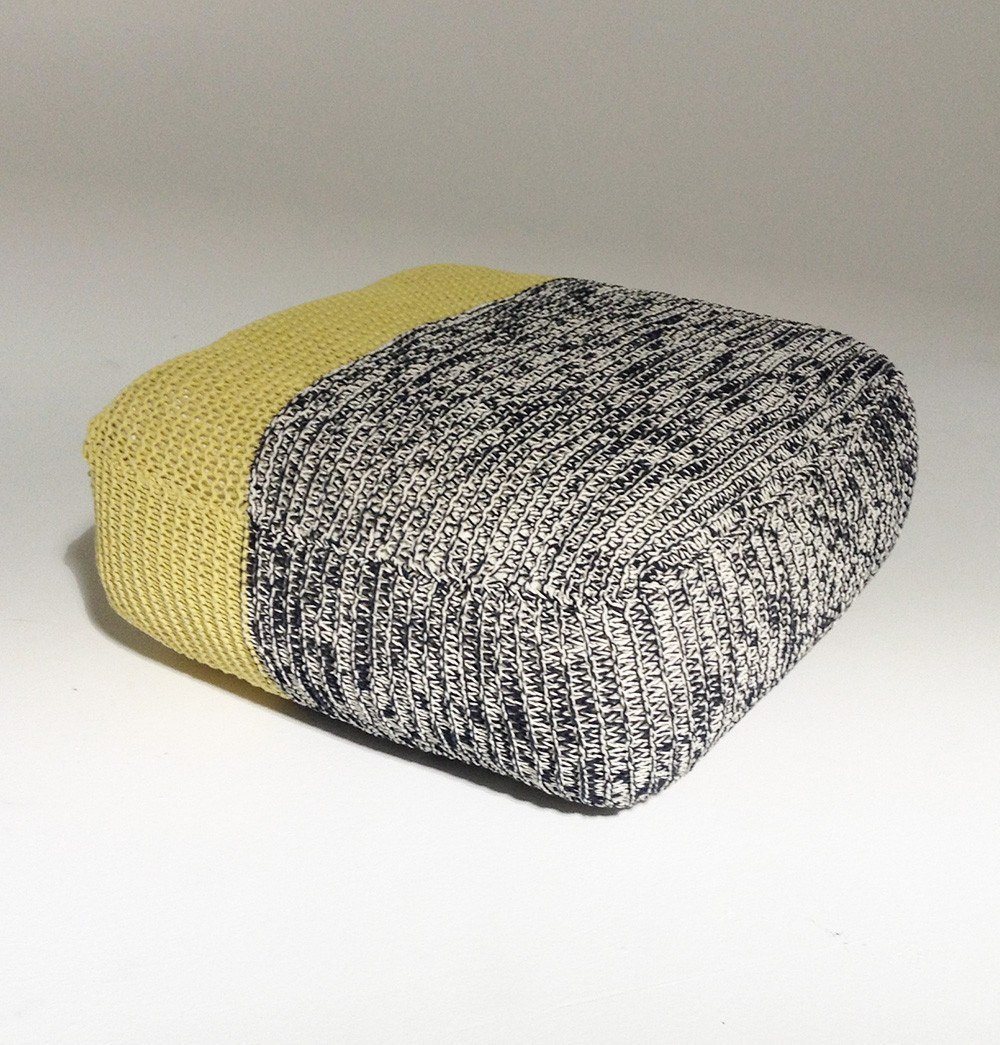 Handmade Knitted Floor Cushion | Mottled Grey & Custard - GFURN