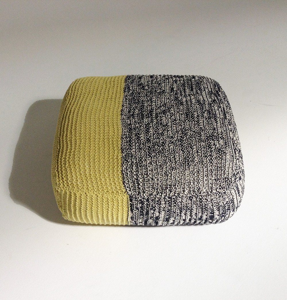 Handmade Knitted Floor Cushion | Mottled Grey & Custard - GFURN