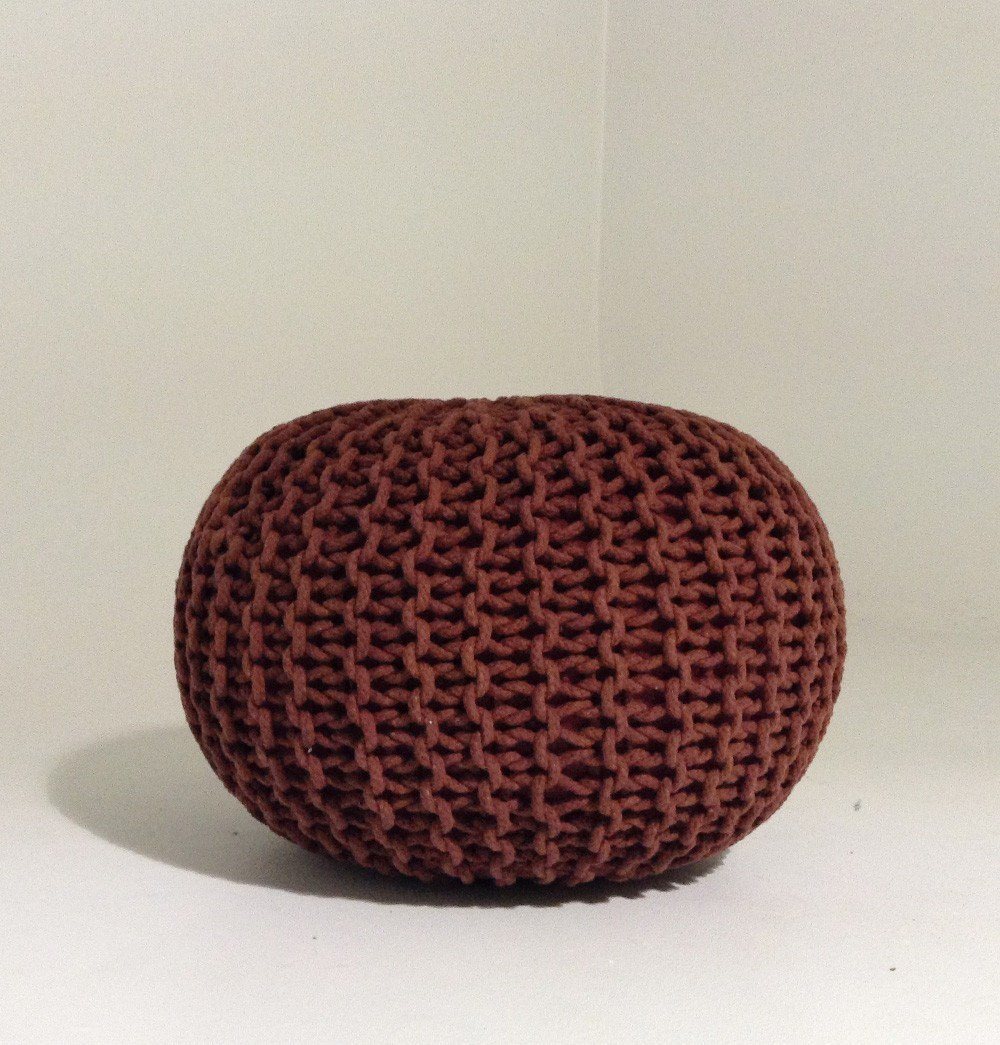 Handmade Round Knitted Pouf | Marsala | 50x35cm - GFURN