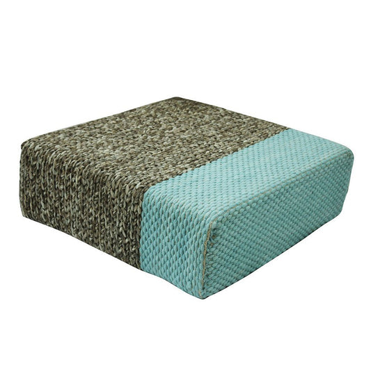 Ira - Handmade Wool Braided Square Pouf | Natural/Pastel Turquoise | 90x90x30cm - GFURN